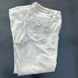 Light tan/khaki 31 waist low rise Rock Revival with a 25” cropped inseam